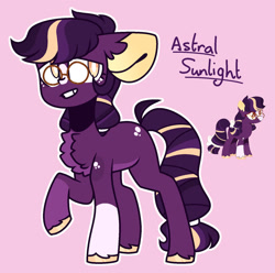 Size: 1280x1271 | Tagged: safe, artist:legendarty, imported from derpibooru, oc, oc only, oc:astral sunlight, earth pony, pony, female, glasses, mare, offspring, parent:big macintosh, parent:twilight sparkle, parents:twimac, purple background, simple background, solo, unshorn fetlocks