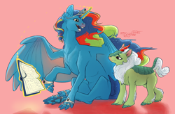 Size: 1280x842 | Tagged: safe, artist:jayrockin, imported from derpibooru, oc, oc only, alicorn, kirin, tiny sapient ungulates, book, jewelry, magic