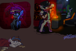 Size: 3000x2000 | Tagged: safe, artist:mjsw, imported from derpibooru, oc, oc only, oc:breezy, earth pony, pegasus, pony, clothes, female, graffiti, mare, punk, sketch, sketch dump