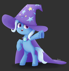 Size: 1800x1850 | Tagged: safe, artist:biocrine, imported from derpibooru, trixie, pony, unicorn, arm fluff, belly fluff, bipedal, butt fluff, cape, clothes, cute, diatrixes, female, filly, filly trixie, hat, leg fluff, open mouth, oversized clothes, simple background, solo, stray strand, trixie's cape, trixie's hat, tummy fluff, younger
