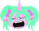 Size: 128x101 | Tagged: safe, imported from derpibooru, oc, oc:magicalmysticva, oc:mystic moonlight, unicorn, bow, crying, emoji, emotes, eyes closed, mouth wide open, sad