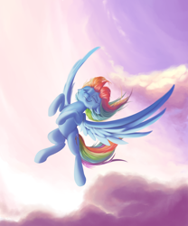 Size: 2000x2400 | Tagged: safe, artist:rocket-lawnchair, imported from derpibooru, rainbow dash, pegasus, pony, eyes closed, flying, solo