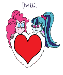 Size: 2115x2500 | Tagged: safe, artist:ktd1993, imported from derpibooru, pinkie pie, sonata dusk, equestria girls, 2, female, femslash february, holiday, lesbian, pinata (ship), shipping, valentine's day