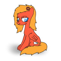 Size: 800x800 | Tagged: safe, artist:whistle blossom, derpibooru exclusive, imported from derpibooru, oc, oc only, oc:whistle blossom, pegasus, pony, female, flower, flower in hair, freckles, looking at you, mare, simple background, sitting, smiling, smiling at you, solo, transparent background