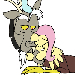 Size: 673x673 | Tagged: safe, artist:whistle blossom, derpibooru exclusive, imported from derpibooru, discord, fluttershy, draconequus, pegasus, pony, the beginning of the end, cute, discute, duo, female, friendshipping, hug, male, mare, shipping fuel, shyabetes, simple background, transparent background