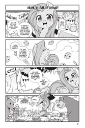 Size: 1000x1500 | Tagged: safe, imported from derpibooru, discord, fluttershy, harry, draconequus, pony, unicorn, my little pony: the manga, spoiler:manga3, animal, banner, cookie, cute, discord is not amused, duo, female, food, male, my little pony: the manga volume 3, open mouth, shyabetes, unamused