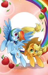 Size: 1041x1600 | Tagged: safe, artist:nekoshiei, imported from derpibooru, applejack, rainbow dash, earth pony, pegasus, pony, my little pony: the manga, spoiler:manga3, cover, cute, dashabetes, duo, duo female, female, jackabetes, mare, my little pony: the manga volume 3