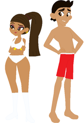 Size: 431x628 | Tagged: safe, artist:sturk-fontaine, imported from derpibooru, equestria girls, alisa barela, barely eqg related, big breasts, bobby santiago, breasts, clothes, duo, equestria girls-ified, nickelodeon, swimsuit, the casagrandes, the loud house, thighs, thunder thighs, wide hips