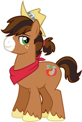 Size: 1280x1894 | Tagged: safe, artist:supersamyoshi, edit, imported from derpibooru, oc, oc only, oc:lucky apple, earth pony, pony, clothes, cowboy hat, freckles, hat, male, offspring, parent:applejack, parent:trouble shoes, parent:troubleshoes clyde, parents:troublejack, scarf, simple background, solo, transparent background, unshorn fetlocks