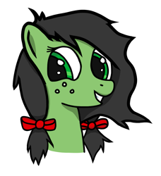 Size: 1121x1229 | Tagged: safe, artist:pinkchalk, ponerpics exclusive, oc, oc only, oc:filly anon, oc:fitter anon, earth pony, pony, bow, female, filly, freckles, hair bow