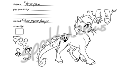 Size: 1244x779 | Tagged: safe, artist:spotted2_paws, imported from derpibooru, oc, oc only, cat, dracony, dragon, hybrid, pony, chest fluff, lined paper, paw pads, paws, reference sheet, solo, underhoof, underpaw