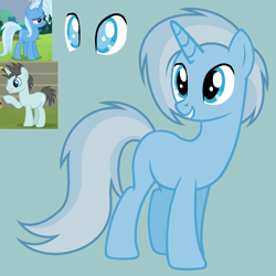 Size: 944x944 | Tagged: safe, artist:drancarola135, imported from derpibooru, neon lights, rising star, trixie, oc, colt, female, male, mare, offspring, parent:neon lights, parent:trixie, simple background, smiling, solo focus, stallion, teal background