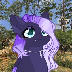 Size: 1080x1080 | Tagged: safe, artist:iceberggg.pl, imported from derpibooru, oc, oc only, pegasus, pony, bust, eyelashes, female, jewelry, mare, necklace, outdoors, pegasus oc, smiling, solo, tree, two toned wings, wings