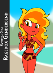 Size: 2338x3189 | Tagged: safe, artist:ragedox, imported from derpibooru, oc, oc only, oc:ragedox, human, equestria girls, beach, clothes, female, humanized, old art, old drawing, orange hair, red skin, rule 63, simple background, solo, underwear, wave, woman, yellow hair