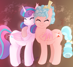 Size: 1322x1216 | Tagged: safe, artist:moonlightrift, imported from derpibooru, cozy glow, princess flurry heart, alicorn, pegasus, pony, a better ending for cozy, cozybetes, cozyheart, cute, eyes closed, female, flurrybetes, hug, lesbian, older, older flurry heart, shipping, winghug, wings
