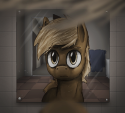 Size: 1109x1002 | Tagged: safe, artist:paper-pony, imported from derpibooru, oc, oc only, oc:paper pony, earth pony, mirror, offscreen character, pov