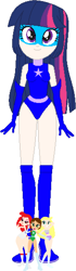Size: 760x2701 | Tagged: safe, artist:sturk-fontaine, imported from derpibooru, twilight sparkle, oc, oc:gumbella, oc:ribbon, oc:sealastica, human, base used, bases used, big breasts, breasts, clothes, female, giantess, gts, humanized, leotard, macro, magic gaia, pawg, superhero, thick, wide hips