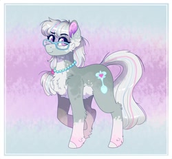 Size: 2106x1950 | Tagged: safe, artist:aaa-its-spook, imported from derpibooru, silver spoon, earth pony, pony, alternate design, chest fluff, coat markings, cute, female, fluffy, glasses, jewelry, looking at you, mare, necklace, older, older silver spoon, pale belly, pearl necklace, silverbetes, socks (coat markings), solo, unshorn fetlocks, white belly