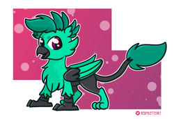 Size: 1280x876 | Tagged: safe, artist:redpalette, imported from derpibooru, oc, oc:baja, griffon, abstract background, catbird, cute, griffin oc, griffon oc, pose, smiling