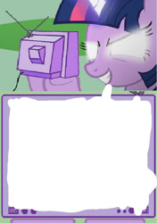 Size: 600x854 | Tagged: safe, artist:lovetime17, editor:lovetime17, imported from derpibooru, twilight sparkle, pony, 1000 hours in ms paint, exploitable meme, glowing eyes, glowing eyes twilight sparkle's tv meme, insert picture here, meme, meme template, obligatory pony, solo, tv meme