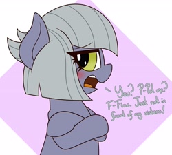 Size: 3923x3523 | Tagged: safe, artist:mrneo, imported from derpibooru, limestone pie, earth pony, pony, angry, blushing, crossed arms, crossed hooves, cute, dialogue, limabetes, limetsun pie, looking at you, madorable, solo, tsundere