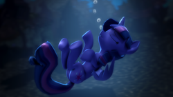 Size: 3840x2160 | Tagged: safe, artist:psfmer, imported from derpibooru, twilight sparkle, alicorn, pony, 3d, asphyxiation, bubble, butt, drowning, eyes closed, falling, female, mare, plot, revamped ponies, sfm pony, solo, source filmmaker, twilight sparkle (alicorn), underwater