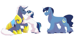 Size: 1280x640 | Tagged: safe, artist:itstechtock, imported from derpibooru, blue moon (g4), night light, shining armor, oc, pony, armor, colt, colt shining armor, headcanon, male, royal guard armor, simple background, transparent background, younger