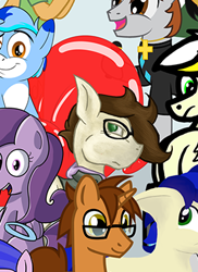 Size: 276x380 | Tagged: safe, artist:lil_vampirecj, imported from derpibooru, oc, oc:cj vampire, oc:cjvampire, earth pony, pony, derpibooru community collaboration, 2021 community collab, arabian, balloon, brown mane, glasses, green eyes, photo