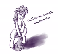 Size: 2333x2160 | Tagged: safe, artist:stink111, imported from derpibooru, berry punch, berryshine, earth pony, pony, bar stool, bronybait, chair, drunk, go home you're drunk, monochrome, simple background, sitting