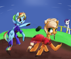 Size: 4299x3583 | Tagged: safe, artist:guatergau5, imported from derpibooru, applejack, rainbow dash, rarity, earth pony, pegasus, pony, unicorn, clothes, dress, makeup, mud, muddy, wet and messy