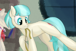 Size: 1800x1200 | Tagged: safe, artist:ahorseofcourse, coco pommel, earth pony, pony, female, mannequin, mare, measuring tape, missing accessory, mouth hold, solo