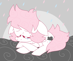 Size: 1540x1278 | Tagged: safe, artist:spritecranbirdie, imported from derpibooru, oc, oc only, oc:cotton, pegasus, pony, cloud, crying, cutie mark, eyes closed, female, filly, raincloud, sad, solo, stormcloud