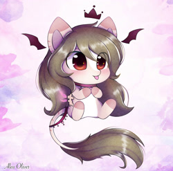 Size: 1877x1855 | Tagged: safe, artist:aleuoliver, artist:aleurajan, imported from derpibooru, oc, oc only, bat pony, pony, :p, bat pony oc, bat wings, chibi, choker, colored hooves, crown, floating wings, jewelry, leonine tail, regalia, sitting, solo, tongue out, wings