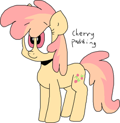 Size: 855x877 | Tagged: safe, artist:spritecranbirdie, imported from derpibooru, oc, oc only, oc:cherry pudding, earth pony, pony, background pony, cherry, cutie mark, female, food, simple background, solo, two toned mane, two toned tail, white background