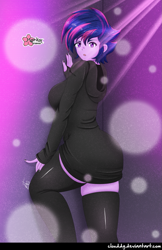 Size: 1141x1761 | Tagged: safe, artist:clouddg, imported from derpibooru, twilight sparkle, equestria girls, alternate hairstyle, ass, breasts, busty twilight sparkle, butt, clothes, female, goth, looking at you, multiple variants, nail polish, punklight sparkle, socks, solo, stockings, thigh highs, twibutt