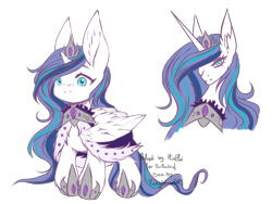 Size: 4000x3000 | Tagged: safe, artist:minelvi, imported from derpibooru, oc, oc only, alicorn, pony, alicorn oc, base used, bust, cape, clothes, crown, duo, ear fluff, female, horn, jewelry, mare, offspring, parent:king sombra, parent:princess celestia, parents:celestibra, peytral, regalia, signature, wings