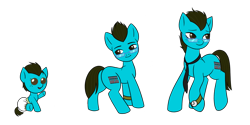 Size: 3069x1539 | Tagged: safe, artist:vaiola, imported from derpibooru, oc, oc only, oc:refund check, earth pony, pony, age progression, baby, baby pony, commission, cute, earth pony oc, female, filly, foal, glasses, height difference, high res, male, necktie, simple background, smiling, solo, stallion, transparent background, ych result, younger, your character here