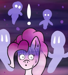 Size: 1167x1280 | Tagged: safe, artist:superhypersonic2000, imported from derpibooru, pinkie pie, earth pony, ghost, pony, undead, digital art, fear, female, mare, scared, solo