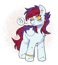 Size: 846x945 | Tagged: source needed, safe, artist:blissful dreams, imported from derpibooru, oc, oc only, oc:sarif, pegasus, pony, chest fluff, female, question mark, simple background, solo, transparent background, two toned wings, wings