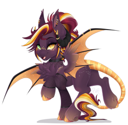 Size: 1920x1880 | Tagged: safe, artist:pvrii, artist:silent-shadow-wolf, imported from derpibooru, oc, oc only, oc:samhain, bat pony, pony, butt, ear piercing, earring, female, fishnets, horn, horn ring, horns, jewelry, mare, piercing, plot, ring, simple background, smiling, solo, transparent background