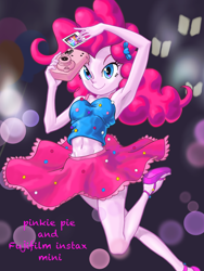 Size: 1668x2224 | Tagged: safe, artist:xjleiu, imported from derpibooru, fluttershy, pinkie pie, rarity, sci-twi, sunset shimmer, twilight sparkle, equestria girls, equestria girls series, spring breakdown, spoiler:eqg series (season 2), armpits, balloon, belly button, breasts, busty pinkie pie, camera, clothes, feet, female, fujifilm, hairpin, midriff, photo, photography, picture, sandals, schrödinger's pantsu, skirt, skirt lift, sleeveless, smiling, solo, solo focus, tanktop, when you see it