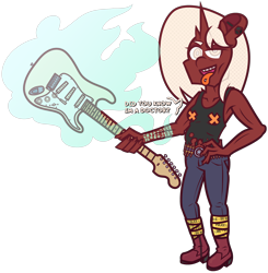 Size: 4832x4928 | Tagged: safe, artist:threetwotwo32232, imported from derpibooru, oc, oc only, oc:humor, anthro, unicorn, female, guitar, magic, mare, musical instrument, solo