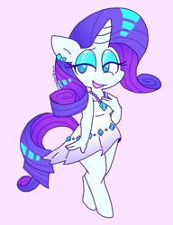 Size: 1105x1442 | Tagged: safe, artist:creepincrawl, imported from derpibooru, rarity, anthro, unguligrade anthro, unicorn, clothes, dress, female, pink background, simple background, solo