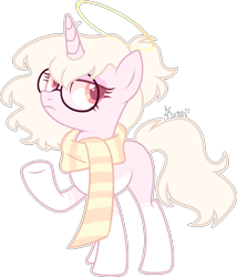 Size: 2039x2383 | Tagged: safe, artist:kurosawakuro, imported from derpibooru, oc, oc only, pony, unicorn, base used, clothes, female, glasses, halo, mare, scarf, simple background, solo, transparent background