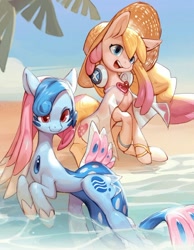 Size: 666x857 | Tagged: artist needed, safe, imported from derpibooru, oc, oc:electronia, oc:lyre wave, beach, convention, mascot, ocean, poster, qingdao brony festival