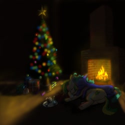 Size: 1200x1200 | Tagged: artist needed, safe, imported from derpibooru, oc, oc only, oc:iipony, earth pony, pony, christmas, christmas tree, female, fireplace, holiday, mare, tree