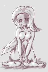 Size: 400x600 | Tagged: artist needed, safe, imported from derpibooru, fluttershy, human, anatomically incorrect, female, humanized, incorrect leg anatomy, monochrome, solo