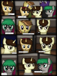 Size: 1750x2333 | Tagged: safe, artist:99999999000, imported from derpibooru, oc, oc only, oc:cwe, oc:firearm king, oc:li anna, oc:mar baolin, oc:zhang cathy, earth pony, iguana, pegasus, pony, unicorn, comic:new guy, comic, female, glasses, male