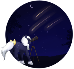Size: 1024x958 | Tagged: safe, artist:foxhatart, imported from derpibooru, oc, oc only, oc:moonlight, pony, unicorn, bow, female, mare, shooting star, solo, tail bow, telescope
