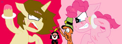 Size: 1024x370 | Tagged: safe, artist:sansisk, imported from derpibooru, pinkie pie, oc, commander peepers, crossover, cupcake, food, wander (wander over yonder), wander over yonder